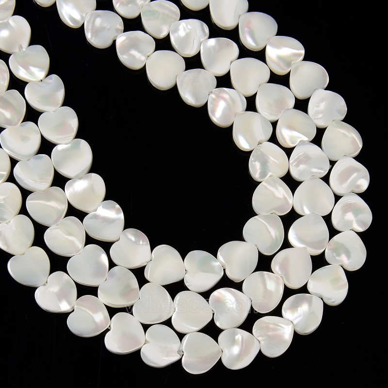 White Natural Trochid Shell/Trochus Shell Through-drilled Smooth Flat Heart Beads, Approx 10mm, 38cm/strand