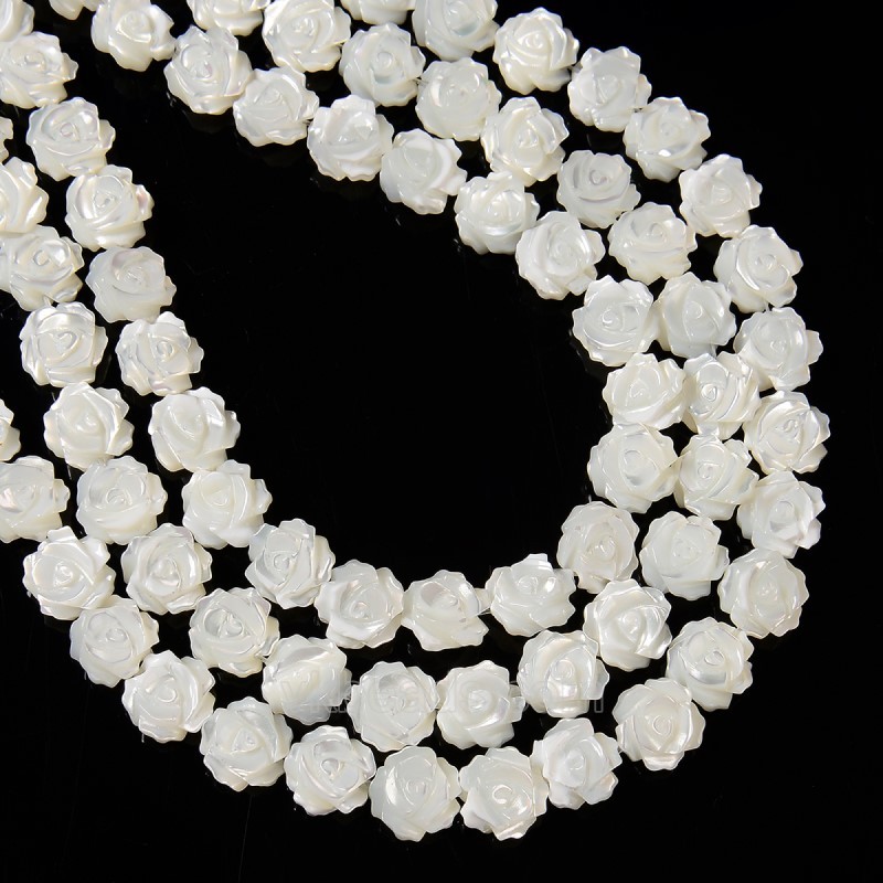 White Natural Trochid Shell/Trochus Shell Carved Rose Flower Shaped Beads, Approx 9.2-9.7mm, 38cm/strand