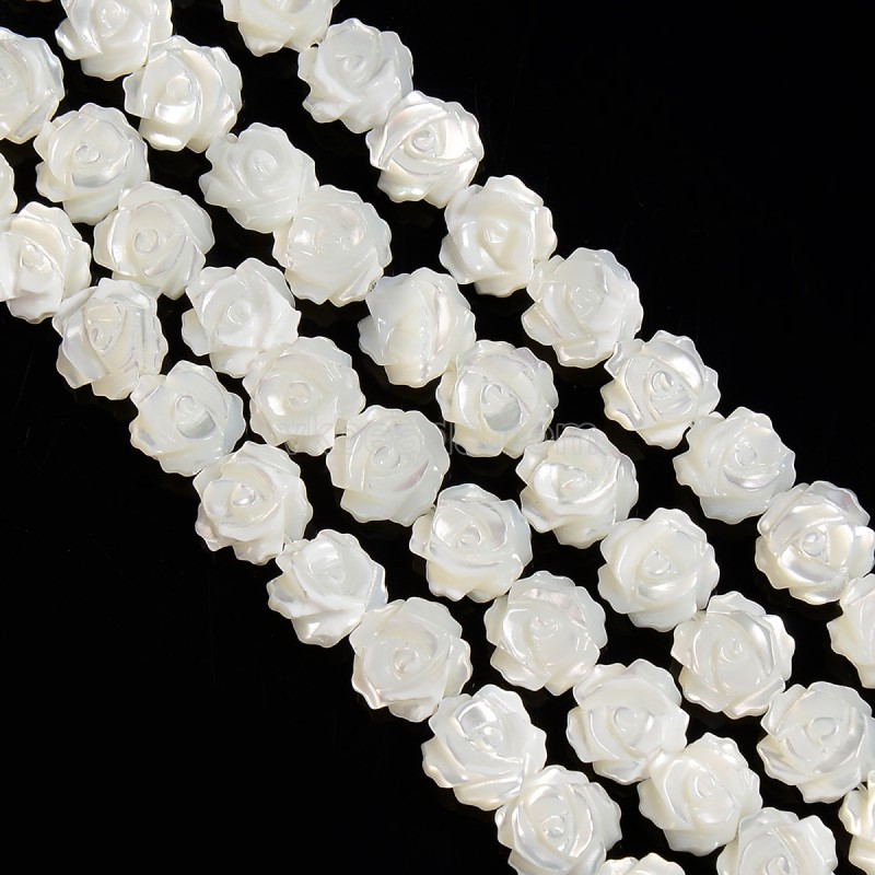 White Natural Trochid Shell/Trochus Shell Carved Rose Flower Shaped Beads, Approx 9.2-9.7mm, 38cm/strand