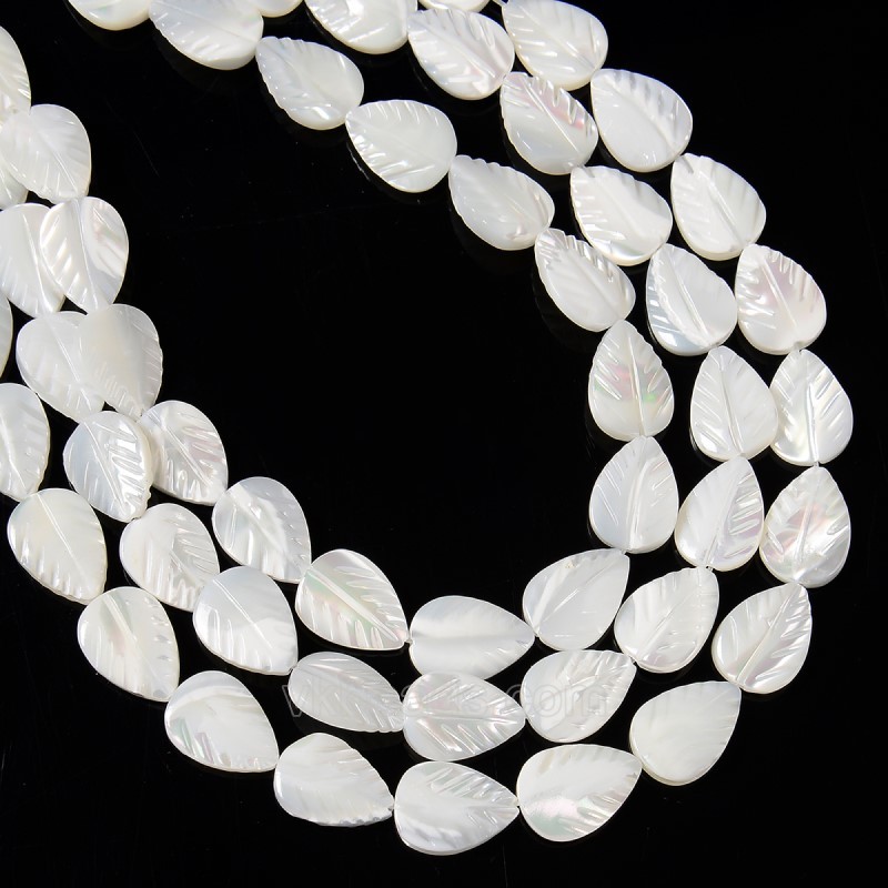 White Natural Trochid Shell/Trochus Shell Carved Leaf Shaped Beads, Approx 10x13.5mm, 38cm/strand