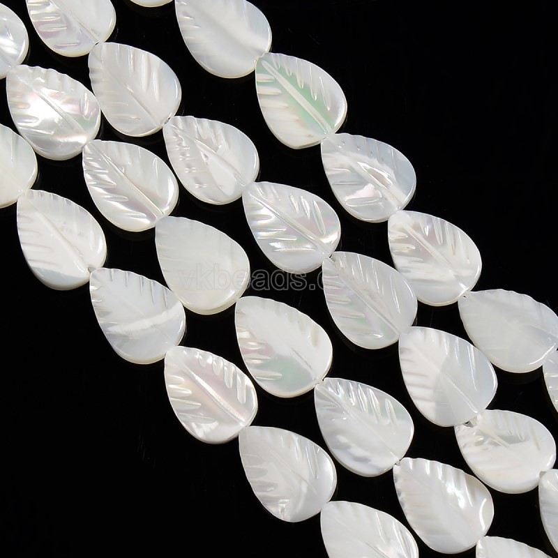 White Natural Trochid Shell/Trochus Shell Carved Leaf Shaped Beads, Approx 10x13.5mm, 38cm/strand