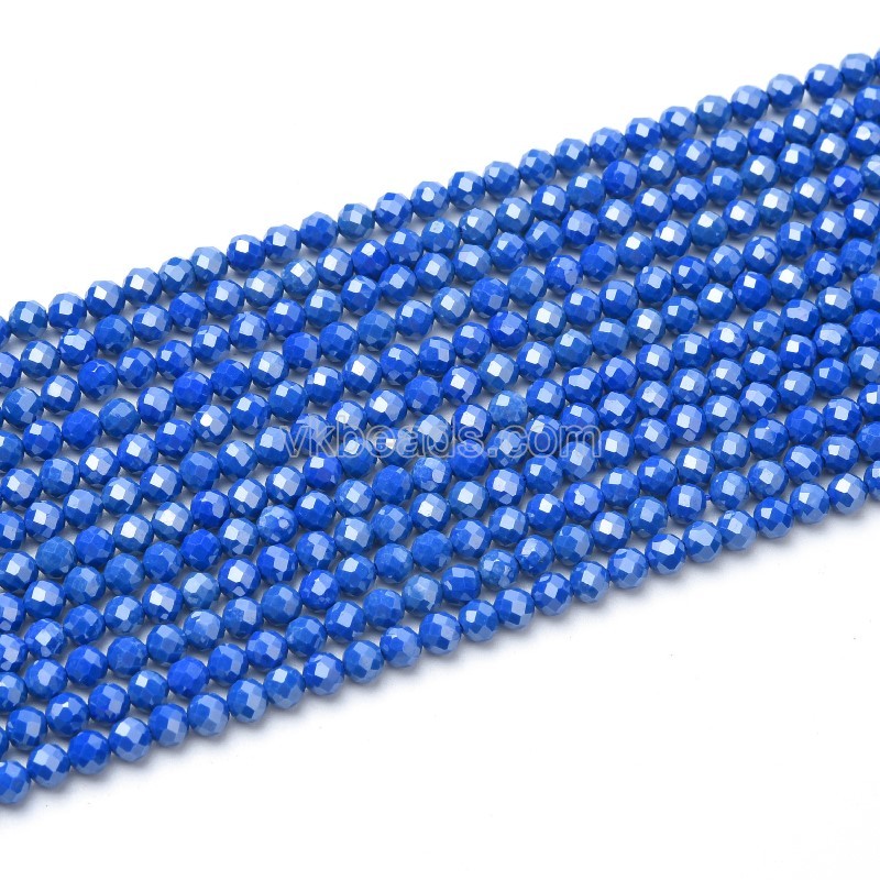 Light Royalblue Cubic Zirconia Faceted Rounds, Approx 3-5mm, 38cm/strand