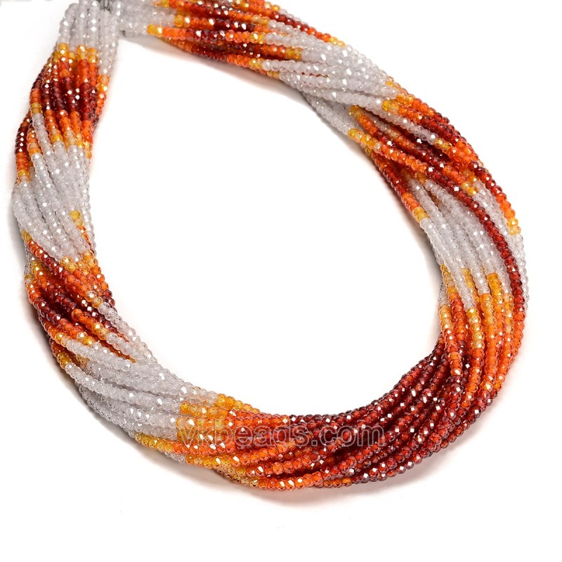 Gradient Cubic Zirconia Faceted Rondelles, Segmented Multi-color Beads, Approx 2x3mm, 38-40cm/strand