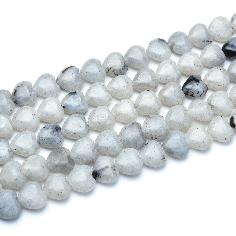 White Labradorite Smooth Puffy Hearts, Approx 8-12mm, 38cm/strand