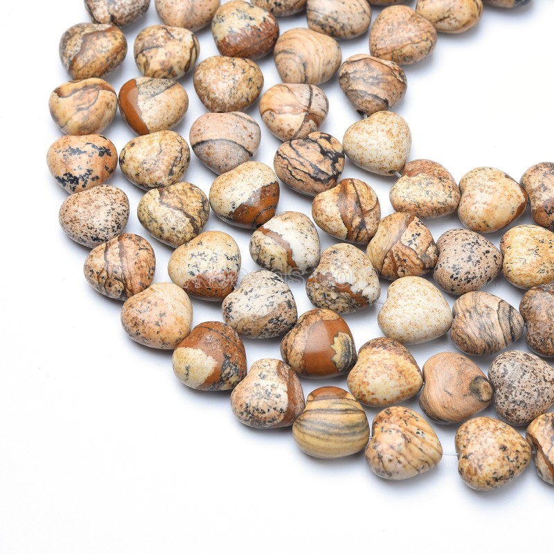 Picture Jasper Smooth Puffy Hearts, Approx 8-12mm, 38cm/strand