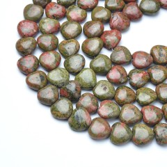 Unakite Smooth Puffy Hearts, Approx 8-12mm, 38cm/strand