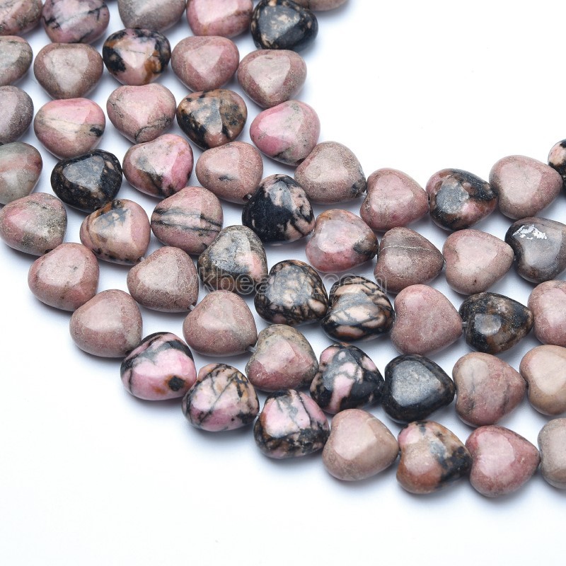 Rhodonite Smooth Puffy Hearts, Approx 8-12mm, 38cm/strand