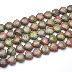 Unakite Smooth Puffy Hearts, Approx 8-12mm, 38cm/strand