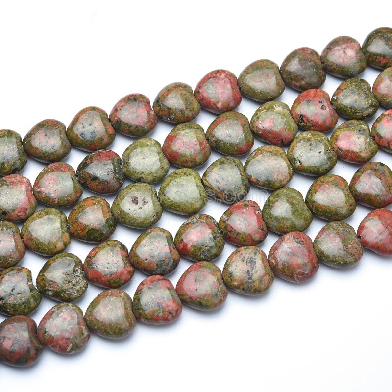 Unakite Smooth Puffy Hearts, Approx 8-12mm, 38cm/strand