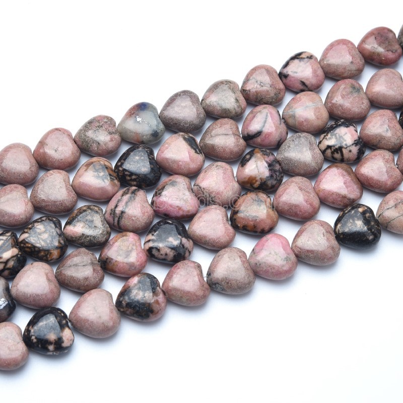 Rhodonite Smooth Puffy Hearts, Approx 8-12mm, 38cm/strand