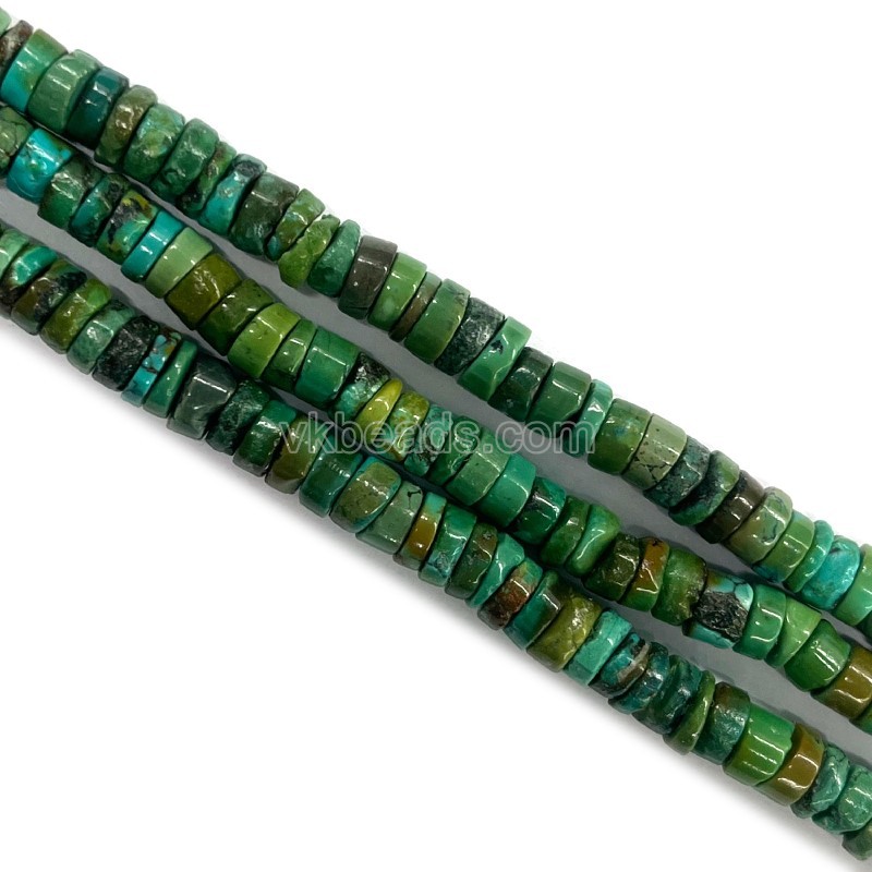 Natural Green Hubei Turquoise Heishi Spacer, Approx 3x5-6mm, 38-40cm/strand