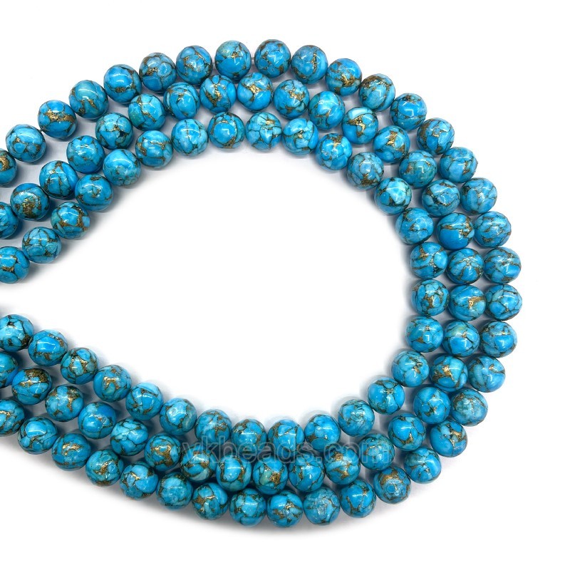 Dyed Magnesite Turquoise Casting Copper Powder, Approx 6-10mm, 38cm/strand