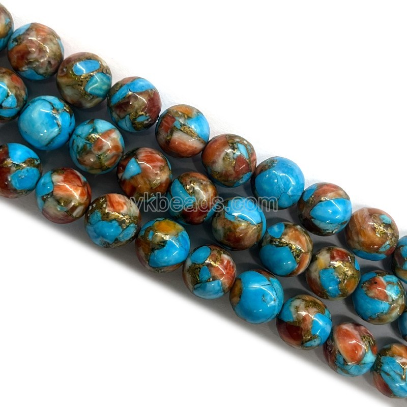 Synthetic Spiny Oyster Pyrite Turquoise Smooth Rounds, Approx 6-10mm, 38cm/strand