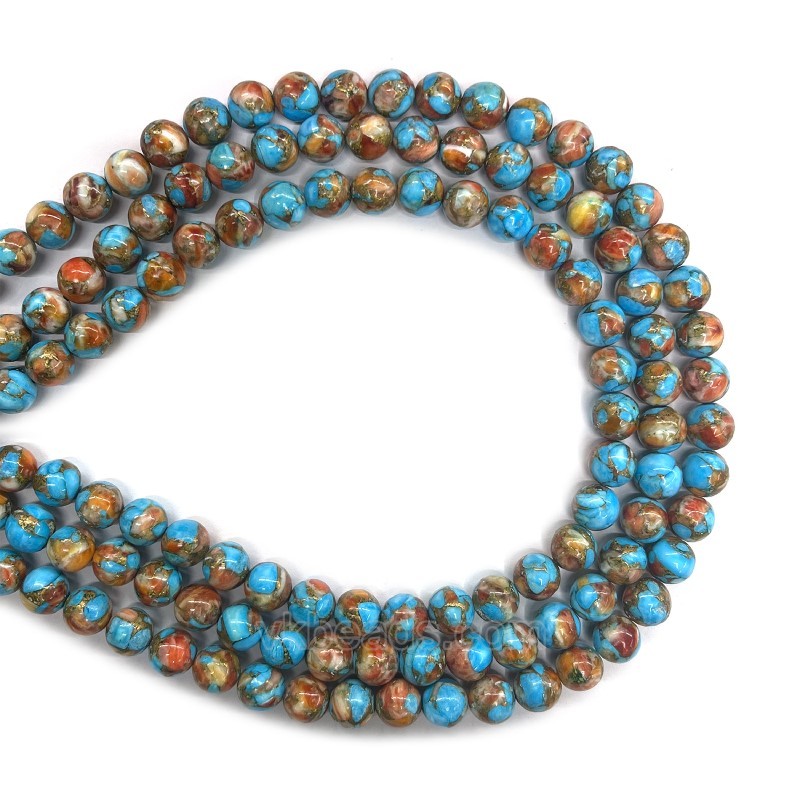 Synthetic Spiny Oyster Pyrite Turquoise Smooth Rounds, Approx 6-10mm, 38cm/strand