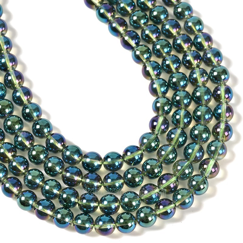 AB Color Plated Green Clear Quartz Smooth Rounds, Approx 4-12mm, 38cm/strand