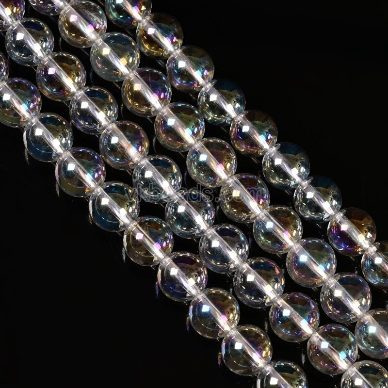 Rainbow Plated Clear Quartz Smooth Rounds, Approx 4-12mm, 38cm/strand