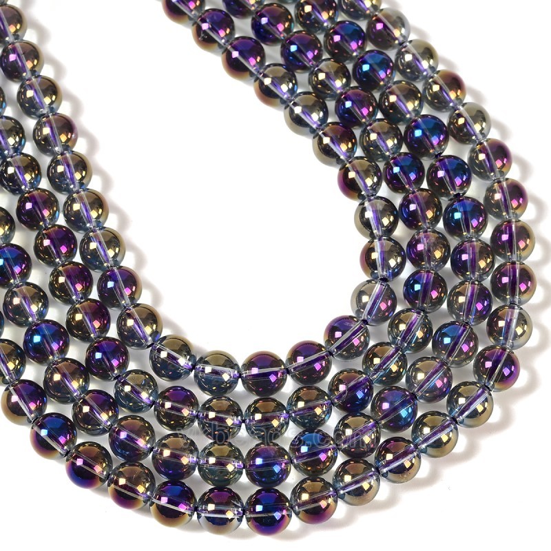 Rainbow Plated Purple Clear Quartz Smooth Rounds, Approx 4-12mm, 38cm/strand