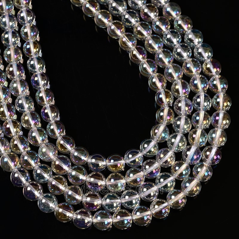 Rainbow Plated Clear Quartz Smooth Rounds, Approx 4-12mm, 38cm/strand