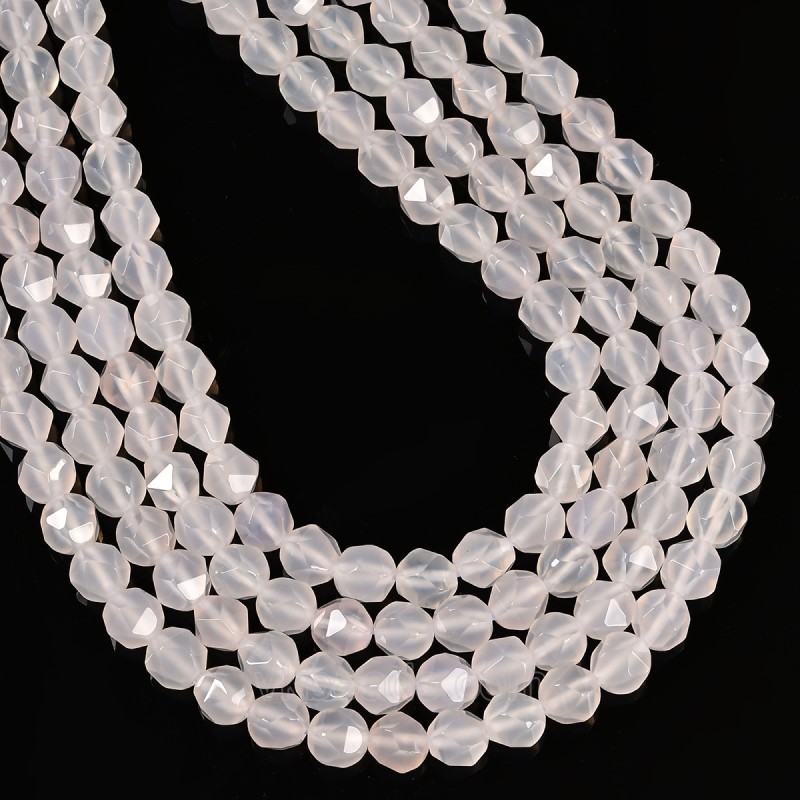 White Agate Star Cut Faceted Rounds, Approx 8mm, 38cm/strand