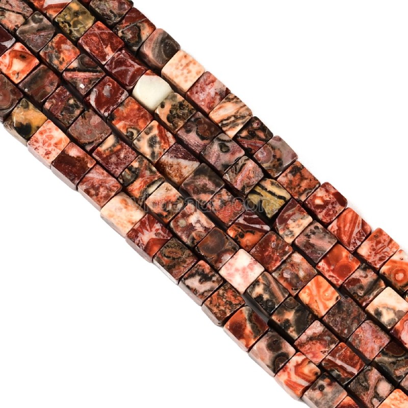 Red Leopardskin Jasper Cubes, Approx 4-6mm, 38cm/strand