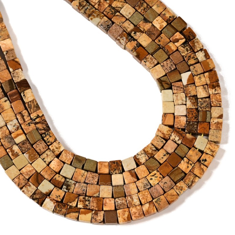 Picture Jasper Cubes, Approx 4-6mm, 38cm/strand