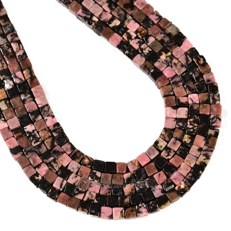 Rhodonite Cubes, Approx 4mm, 38cm/strand