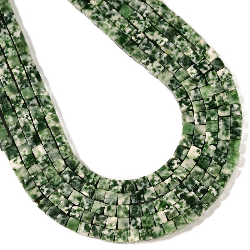 Green Spot Jasper Cubes, Approx 4mm, 38cm/strand