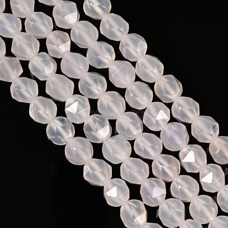 White Agate Star Cut Faceted Rounds, Approx 8mm, 38cm/strand