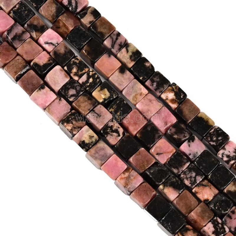 Rhodonite Cubes, Approx 4mm, 38cm/strand