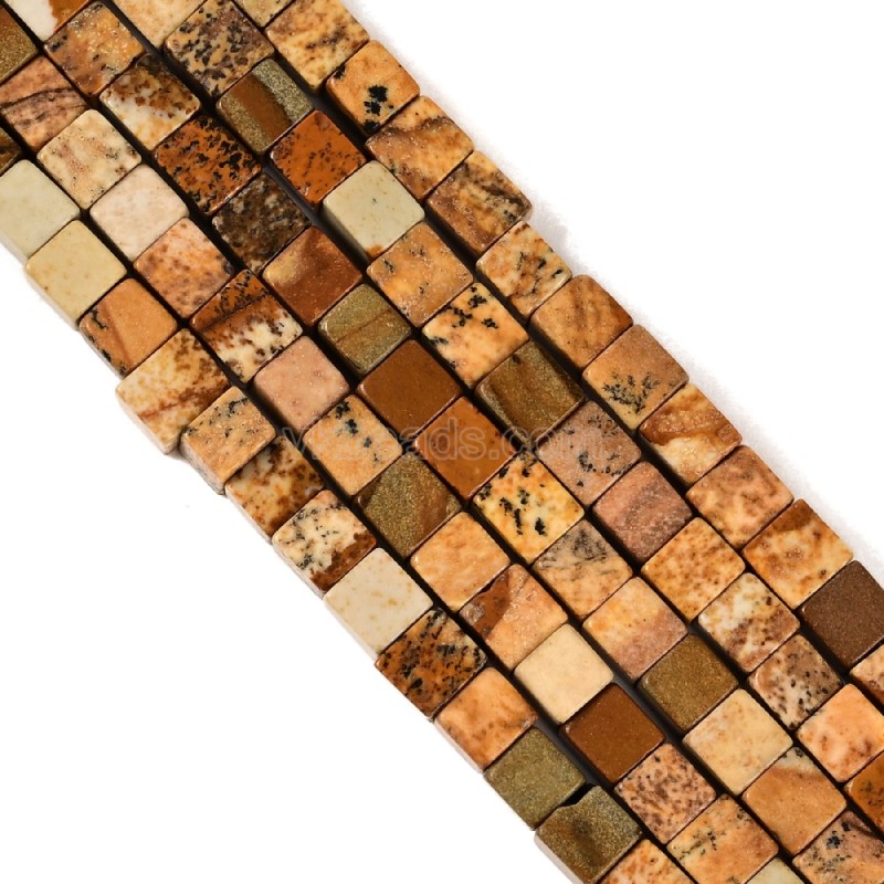 Picture Jasper Cubes, Approx 4-6mm, 38cm/strand