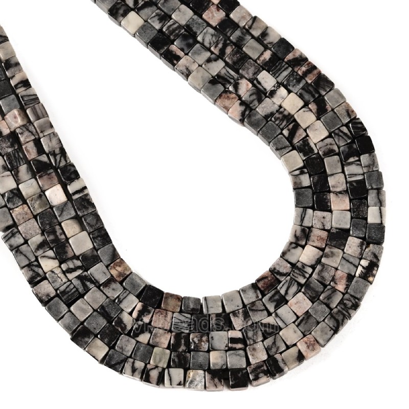Black Vein Jasper Cubes, Approx 4mm, 38cm/strand