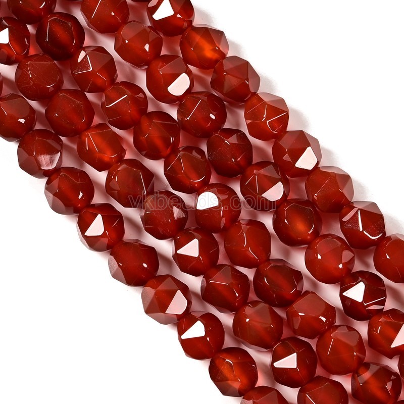 Red Agate Star Cut Faceted Rounds, Approx 8mm, 38cm/strand