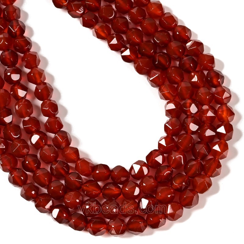 Red Agate Star Cut Faceted Rounds, Approx 8mm, 38cm/strand