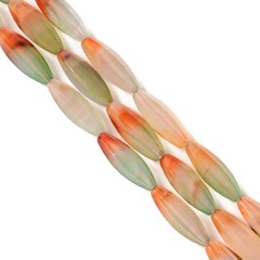 Light Green&Red Agate Faceted Rice, 6 Facets, Approx 10x30mm, 38cm/strand