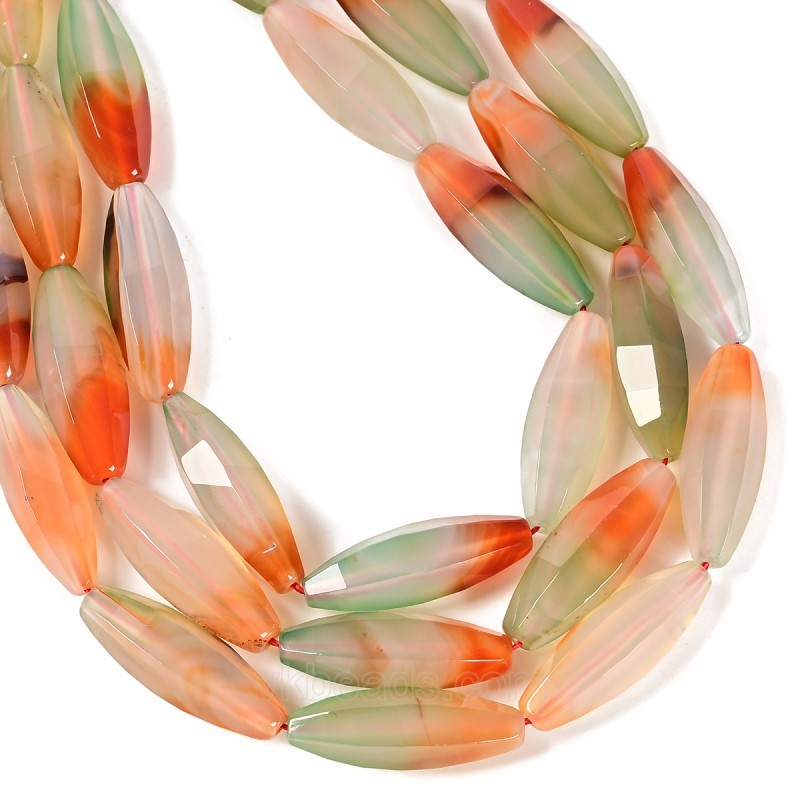 Light Green&Red Agate Faceted Rice, 6 Facets, Approx 10x30mm, 38cm/strand