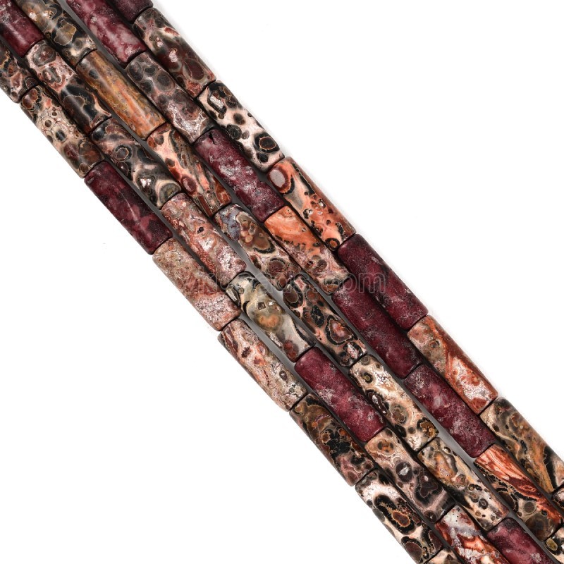 Red Leopardskin Jasper Tubes, Approx 4x13mm, 38cm/strand