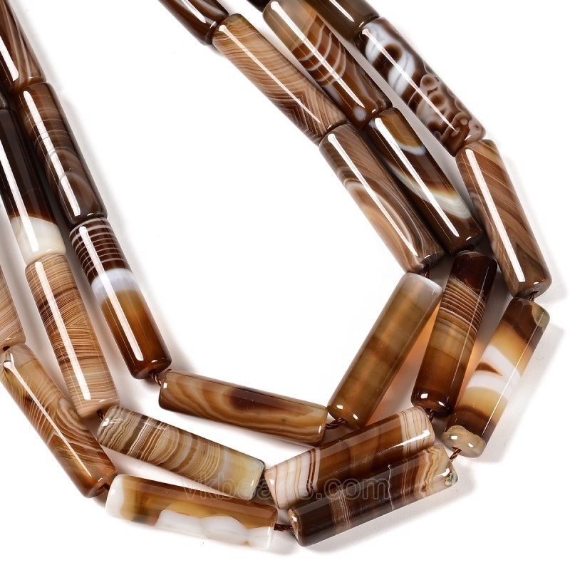 Brown Stripe Agate Tubes, Approx 7.8-8x30mm, 38cm/strand