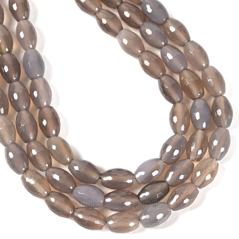 Grey Agate Faceted Rices, Approx 8x12mm, 38cm/strand