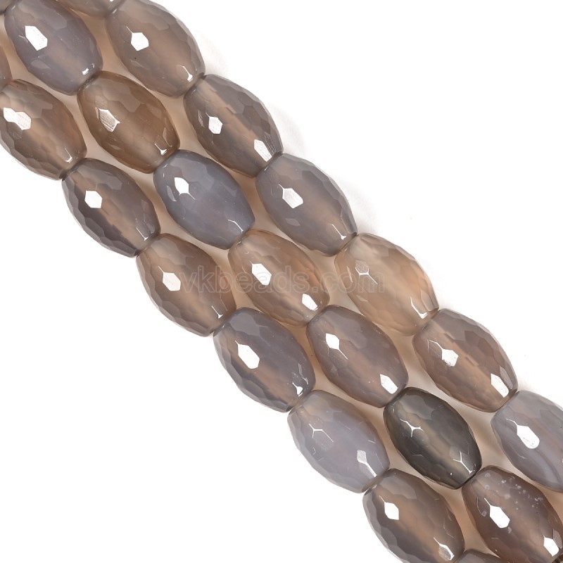 Grey Agate Faceted Rices, Approx 8x12mm, 38cm/strand