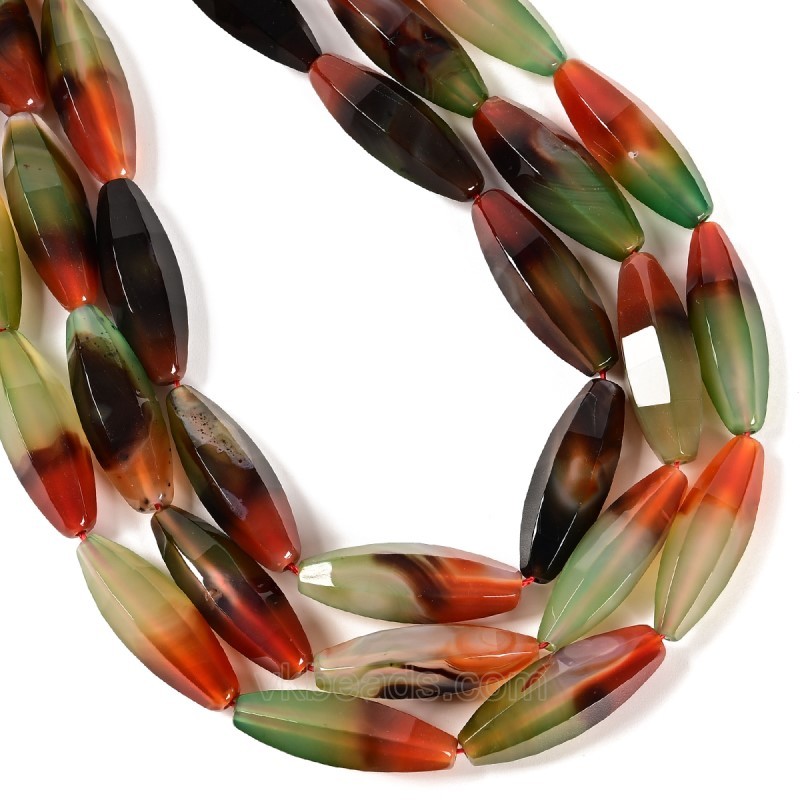 Green&Red Agate Faceted Rice, 6 Facets, Approx 10x30mm, 38cm/strand