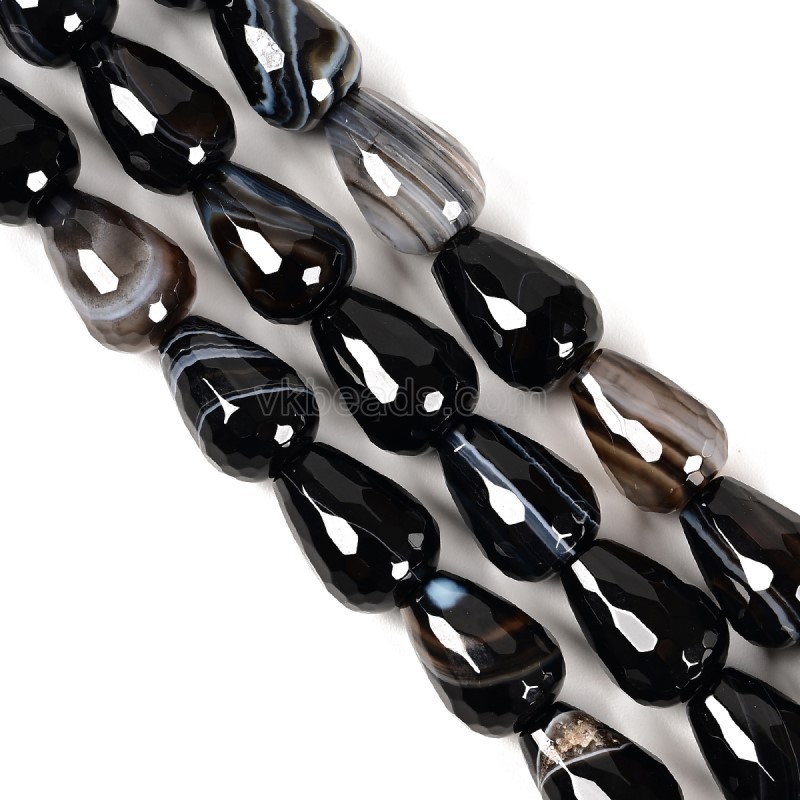 Black Lace Agate Faceted Round Drops, Approx 10x14mm, 38cm/strand