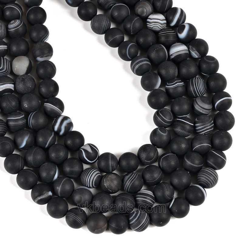 Black Lace Agate Matte Rounds, Approx 8mm, 38cm/strand