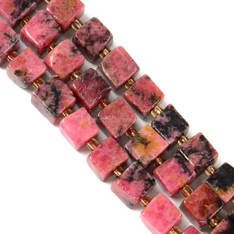 Brazil Rhodochrosite Cubes with Spacer Beads, Approx 6-7mm~8-9mm, 38cm/strand