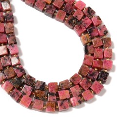 Brazil Rhodochrosite Cubes with Spacer Beads, Approx 6-7mm~8-9mm, 38cm/strand