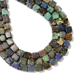 Azurite Cubes with Spacer Beads, Approx 6-7mm~8-9mm, 38cm/strand