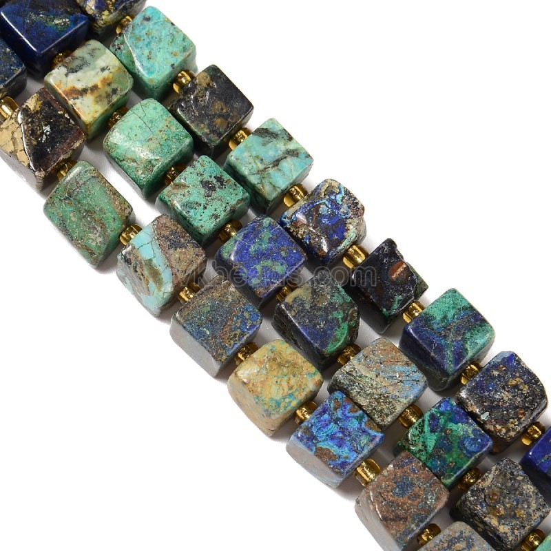 Azurite Cubes with Spacer Beads, Approx 6-7mm~8-9mm, 38cm/strand