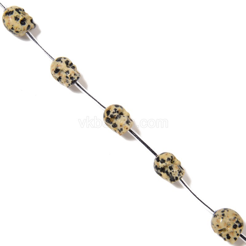 Dalmatian Jasper Through-drilled Skulls, Approx 8x10mm, 12pcs/strand