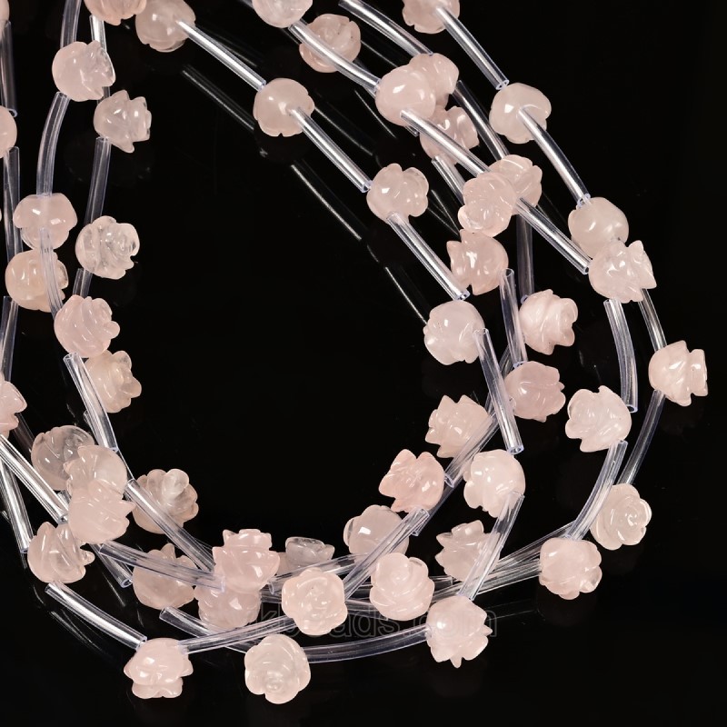 Rose Quartz Carved Rose Flowers, Approx 8-12mm, 15pcs/strand