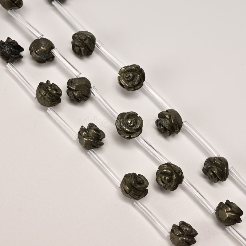 Pyrite Carved Rose Flowers, Approx 8-12mm, 15pcs/strand
