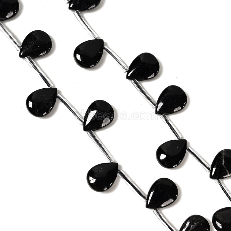 Black Tourmaline Smooth Top-drilled Drops, Approx 10x14mm, 38cm/strand